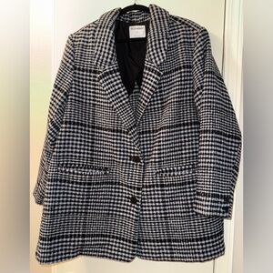 Old Navy Blue and White Checkered Soft Brushed Tweed Blazer